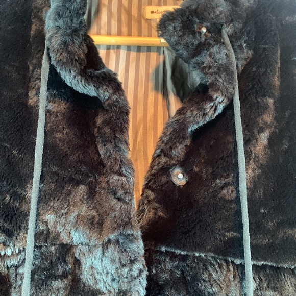 Elevenses Jacket Women 6 Black Anthropologie Faux Fur Bomber Overcoat Lined - Picture 6 of 14